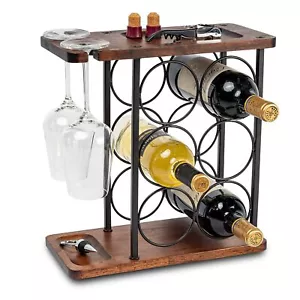 Wine Racks Countertop Wine Holder And Glasses Rack Wooden Wine Stand With Tray F - Picture 1 of 6