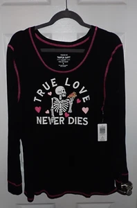 NEU Torrid Größe 3 3X Verdeck LS schwarz Skelett mit Pizza "True Love Never Dies" - Bild 1 von 5