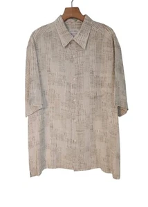 Concepts By Claiborne Shirt Button Up Cream Geometric Short Sleeve Rayon XL EUC  - Picture 1 of 11