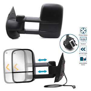 Towing Mirrors Fit For 07-13 Chevy Silverado 1500 Power Heated Arrow Signal Lamp