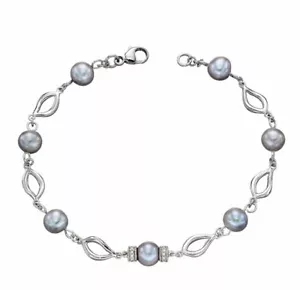 Designer - ELEMENTS - 9ct Weiss Gold Grau Perle & Diamant Armband GB474H - Bild 1 von 2
