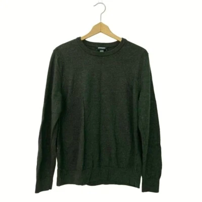 EXPRESS Crew-neck 100% Merino Wool Sweater Long Sleeve Pullover Olive Men’s Sz L - Image 1 of 3