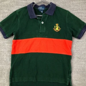 Polo Ralph Lauren Shirt Boys 6 Green Orange Mesh Crest Logo Embroidered - Picture 1 of 9