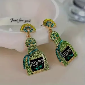 Strass funkelnde Tequila Ohrstecker goldfarben Damenmode Party Geschenk - Bild 1 von 4