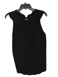 Essendi Black Ribbed Ruffle Neck Sleeveless Top Women’s Size 3 High Low Hem - Picture 1 of 12