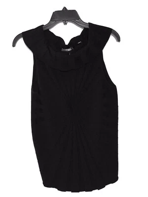 Essendi Black Ribbed Ruffle Neck Sleeveless Top Women’s Size 3 High Low Hem - Image 1 of 4