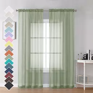 2 Panels Sheer Sage Green Curtains 72 Inches Length Window Treatment for Kitchen - Picture 1 of 12