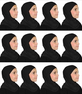 LOT OF 12 TWO PIECE GIRL’S AMIRA HIJAB ALL BLACK PULL ON Muslim  SCHOOL HIJAB - Picture 1 of 2