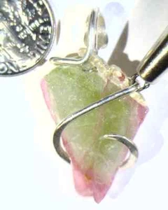 20.04ct Reverse Watermelon Tourmaline Slice in Sterling Silver Wire Wrap Pendant - Picture 1 of 4
