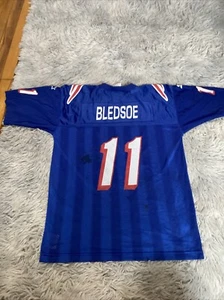 90s AUTHENTIC VINTAGE DREW BLEDSOE PATRIOTS JERSEY STARTER Kids Large 14/16 - Picture 1 of 15