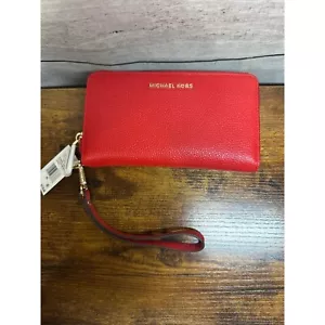 NWT Michael Kors Jet Set Large Flat Wallet Phone Case Bright Red - Picture 1 of 3