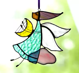 ANGELIC HARP FAIRY Musical Stained Glass SUNCATCHER Unique Spiritual Present - Foto 1 di 22