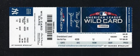 AARON JUDGE HOME RUN - OAKLAND A'S @ NEW YORK YANKEES 2018 WILD CARD FULL TICKET Cover