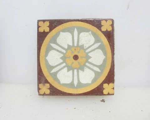 Antique Floor Tile Ceramic Victorian Old Church Pugin "GODWIN" 3" W - £10each Cover
