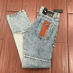 Rare Element Semistacked Multi Patch Denim Blue Jeans, Men's 34x34 - Picture 1 of 13
