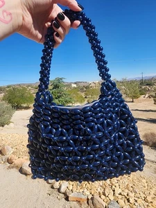 Borsa a mano vintage Stein novità con perline blu navy borsetta mod retrò bag - Foto 1 di 16