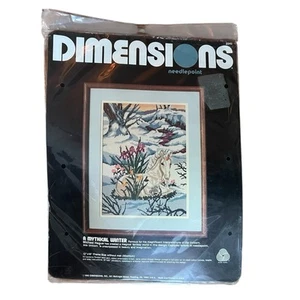 Vtg Dimensions Needlepoint 2242 A MYTHICAL WINTER 1983 Unicorn Fantasy Sealed - Picture 1 of 3
