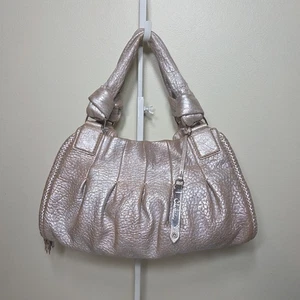 Vintage Cole Haan Mettalic Pink Nude Silber Plissee Leder Quaste Hobo Boho lässig - Bild 1 von 15