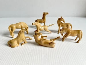 Set of 7 Vintage MCM Miniature Hand-Carved Wooden Horse Figurines Toys - Picture 1 of 22