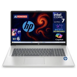 HP 17 17.3" FHD Intel Core Ultra 7-255U 2GHz 16GB 256GB SSD W11P Laptop, Silver - Picture 1 of 5