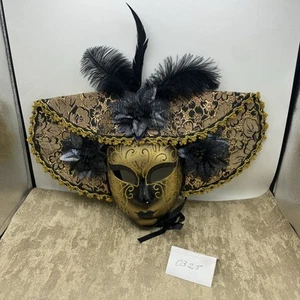 Full Size  Hand Painted Mask Wall Hanging Gold And Black Glittery 17” Long X 12 - Picture 1 of 13