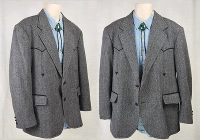 VTG 80s 90s Pendleton Blazer jacket 44 Mens Black/grey Tweed Herringbone western - Image 1 of 4