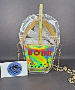 Boba Purse Clear Transparent Crossbody Purse Iridescent Gold Fun Novelty Gift - Picture 1 of 18