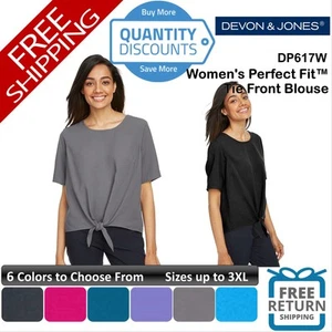 🔥 Devon & Jones Women Perfect Fit Tie Front Blouse Shirt Up To 3XL DP617W - Picture 1 of 37