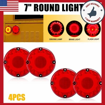 Luz trasera de freno redonda LED de 7" para camionetas sastre campistas caravanas autobuses roja 2 pares Foto 1 de 4