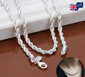 Charm 925 Sterling Silver 3MM Twisted Rope Chain Necklace For Men Woman Jewelry* - Picture 1 of 9
