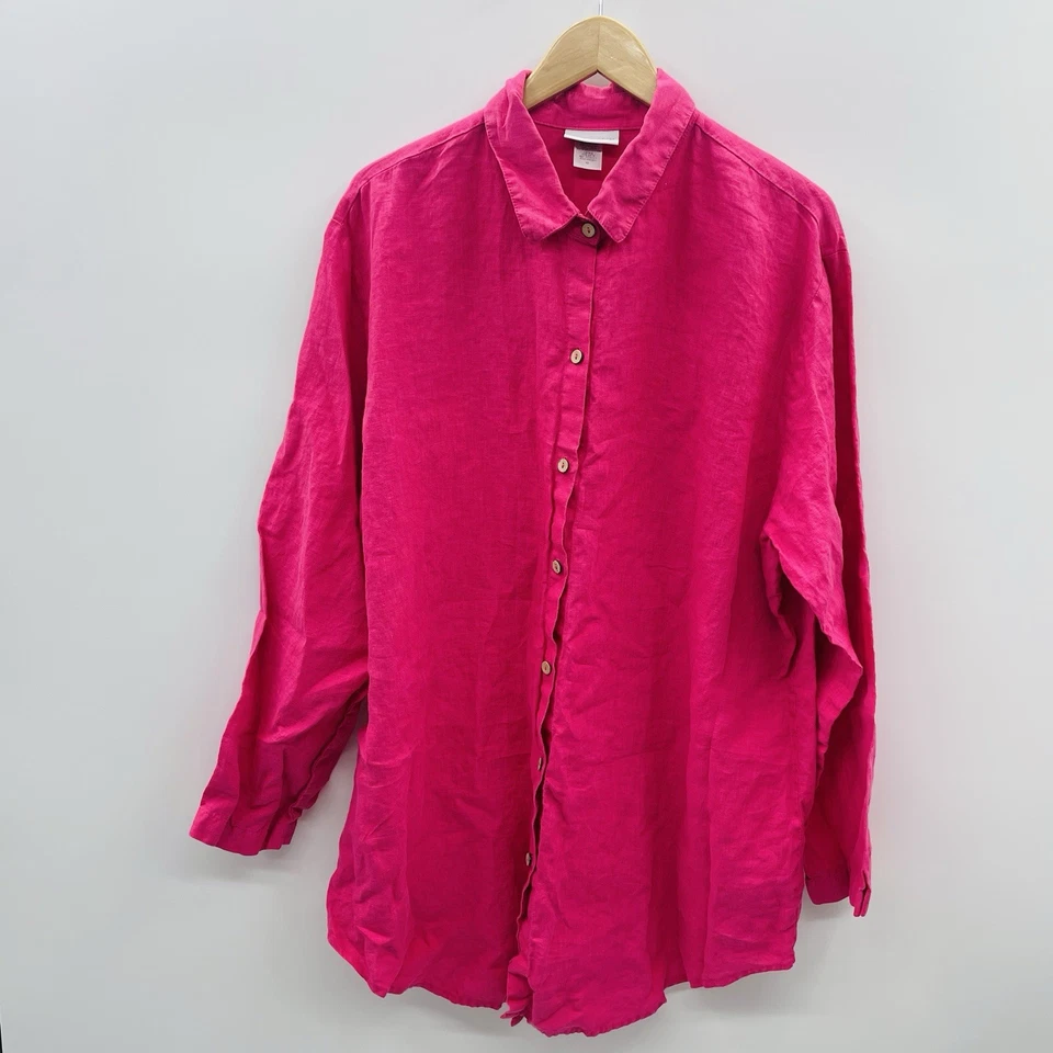 Top manga larga Soft Surroundings para mujer talla grande 1X 100 % lino con botones 573 Foto 1 de 4