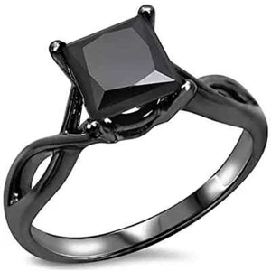 2Ct Princess Cut Lab-Created Black Diamond Solitaire Ring 14K Black Gold Plated - Picture 1 of 6