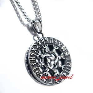 METRO Mens Nordic Viking Rune Odin Loki Amulet Pendant Necklace Stainless Steel - Picture 1 of 5
