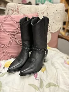 Acme ladies 8m black with silver chain cowboy boots - Picture 1 of 12