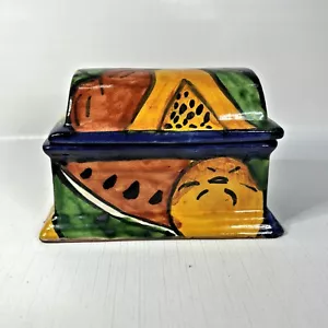 Signed Talavera Handpainted Trinket Box Treasure Chest Rectangle Mexico Pottery - Picture 1 of 8