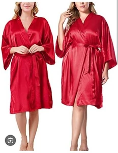 NEW Burgundy Satin Kimono Short Bath Robe Lingerie, Sleepwear Womans Sz 2X/3X - Picture 1 of 8