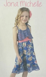Jona Michelle Girls Youth Dress - Blue W/ Pink - Sizes 3T, 4T, & 10 - Picture 1 of 1
