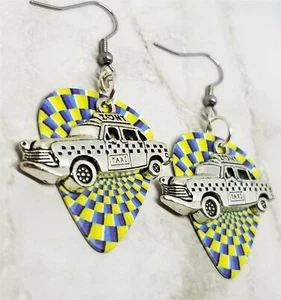 New York Taxi Charm Guitar Pick Earrings - Pick Your Color - Picture 1 of 15