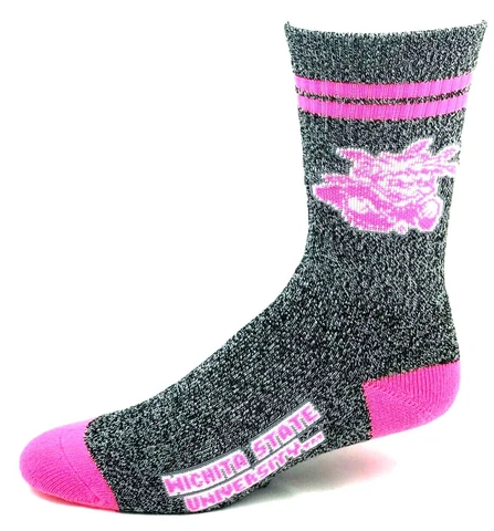 Wichita State Shockers Gray Marbled Pink Stripe Crew Socks Cover
