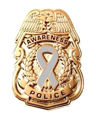 Gray Awareness Ribbon Pin Police Badge Security Sheriff Cancer Causes Gold New  - Image 1 of 4