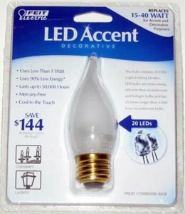 (12 LOT) Accent LED 1.1W CA9.5 Frost Flame-Tip Candelabra E26 BPEFF/LED 20-LEDS - Picture 1 of 3
