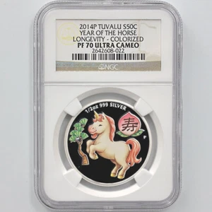 2014P Australia Tuvalu Year Horse Longevity 1/2oz Silver Proof Coin NGC PF 70 UC - Picture 1 of 4