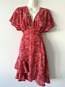 LADIES MIRROU SUMMER RED AND WHITE STARS RUFFLED DRESS SIZE 8 - Picture 1 of 10