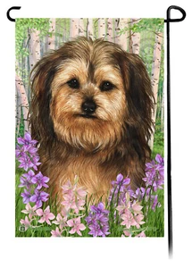 Spring Flowers Garden Flag - Red Sable Yorkiepoo - Picture 1 of 1