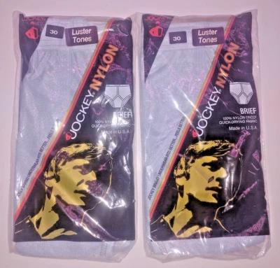 2 Vintage 1983 Mens 30 Jockey Luster Nylon Brief 1031 Gray Blue USA Underwear - Image 1 of 4