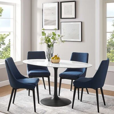 Mesa de jantar Modway Lippa 60" oval mármore artificial preto e branco - Imagem 1 de 4