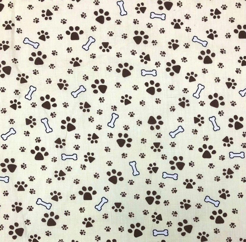 Polycotton Fat Quarter Cream Dog Cat Paws Sewing Crafts - Image 1 of 1