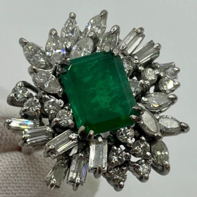 Estate 3.15Ct Natural Emerald & Diamond, Gold/Silver Ring, US sz 9 w/ EGL Report - Image 1 of 4