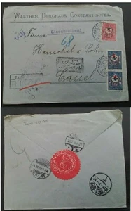 1916 Turkey Registd Cover ties 3 stamps Galata & Label on back - Bild 1 von 4
