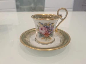 VINTAGE LIMOGES GOLD GILT NAPOLEONIC DEMITASSE CABINET COFFEE CUP & SAUCER - Picture 1 of 10
